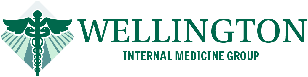 Wellington green winged bird emblem logo with serif text