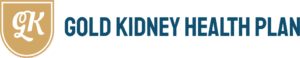 Gold Kidney Health Plan logo with gold GK crest and teal wordmark